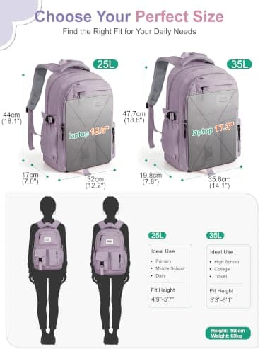 FIORETTO Lightweight School Backpack Womens, Cute School Bag for Teenager Girls, 15.6 Laptop Rucksack Backpack for School Casual Daypacks Travel Backpack for College Work Purple 25L — view 6