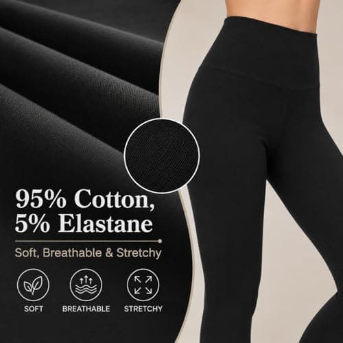 Women’s Cotton Rich High Waisted Leggings with Pockets, Full Length Ladies Stretch Leggings, Soft Comfortable Gym Yoga Lounge Wear Skinny Trousers for Everyday Casual Wear Black — view 4