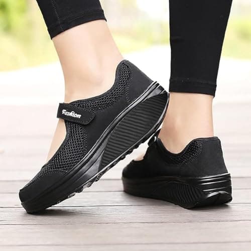 Mary Jane Sneakers for Women Wide Fit Orthopedic Trainers Walking Breathable Adjustable Strap Anti Slip Summer Casual Ladies Outdoor Sport Shoes (Z02 Black, 6) — view 3