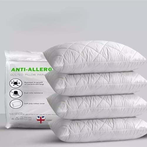NIGHTSLEEP Pillows 4 Pack quilted Extra Filled luxury bounce back bed Pack Hotel Quality Bed Pillow Pair Luxury Firm Support Side Sleeper Pillow Back Neck Pain Relief Support Pillows (4)
