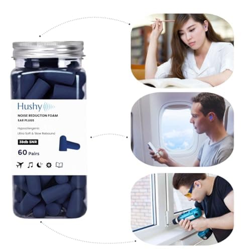Hushy Premium Foam Earplugs for Sleep & Noise Cancelling – 120 Pack Ultra-Soft Hypoallergenic Ear Plugs 38dB SNR for Sleeping, Studying, Travel & Work with Carry Case (Royal Blue). — view 4