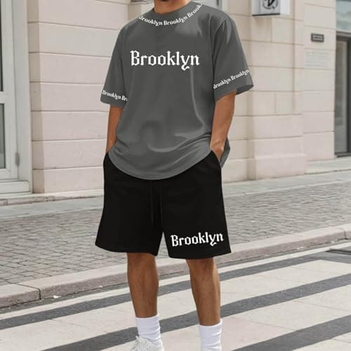 Mens 2 Piece Tracksuit Short Sleeve T-Shirts and Shorts Matching Set Loungewear Sweatsuit Lounge Sets with Pockets Mens Active Shorts Set Exercise Fitness Sportswear Sweatsuits(Grey,M) — view 2