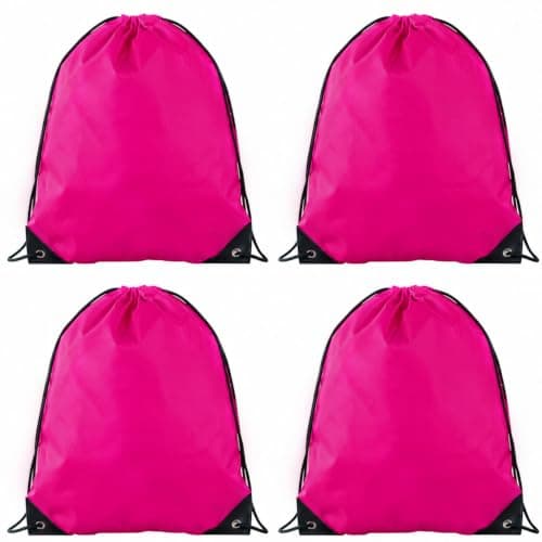 4PCS Pink Drawstring Bags, Waterproof PE Gym Bags for Travel & Beach