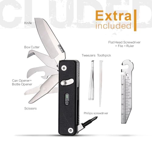 ROXON S504G Mini Flex Companion-7 in 1 Multitool EDC Pocket Knife with G10 Handle, Box Cutter, Short Sheepsfoot Blade, Short Scissors, Bottle & Can Opener, 4mm Bit, Tweezers and Toothpick — view 2