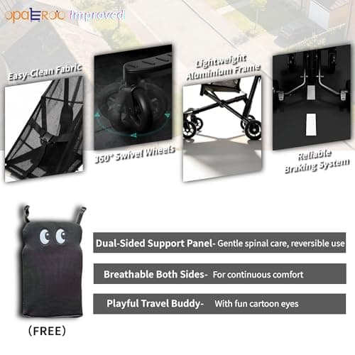 Lightweight Airplane Stroller, 2.8kg Instant Fold & Unfold Portable Pushchair, Cabin-Sized Compact Baby Stroller with Removable Cartoon Pad for Travel (0-4 Years), 4 Colors black2 — view 4