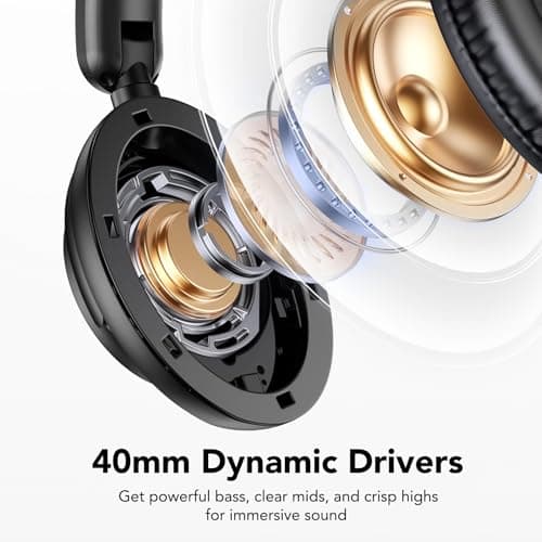 TIMU Active Noise Cancelling Headphones,100H Playtime,Wireless Over Ear Bluetooth Headphones with Deep Bass,Transparency Mode,Clear Calls,Foldable Lightweight for Home/Travel/Commute/Office,Black — view 4
