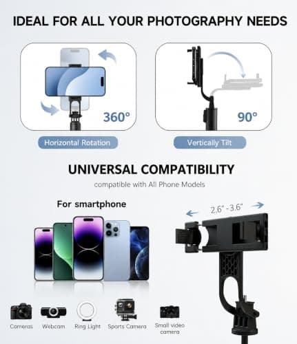Selfie Stick Tripod For Phone,175cm Aluminum All in One Extendable Tripod For Smartphone,With Wireless Remote, Anti-Shake Base, 360° Rotation, Portable Travel Tripod for iPhone/Samsung/Android/Camera — view 5
