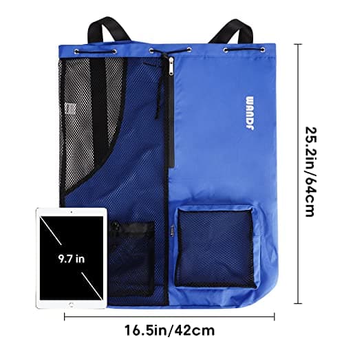 WANDF Swim Bag Mesh Drawstring Backpack with Wet Pocket Beach Backpack for Swimming, Gym, and Workout Gear(XL-Navy Blue) — view 6