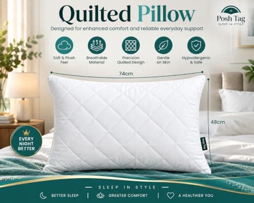 Posh Tag Pillows 8 Pack Hotel Quality - Quilted Cover, Soft Hollowfibre Filling & Hypoallergenic Down Alternative Bed Pillows for Back, Side & Stomach Sleepers – Plush & Supportive — view 2