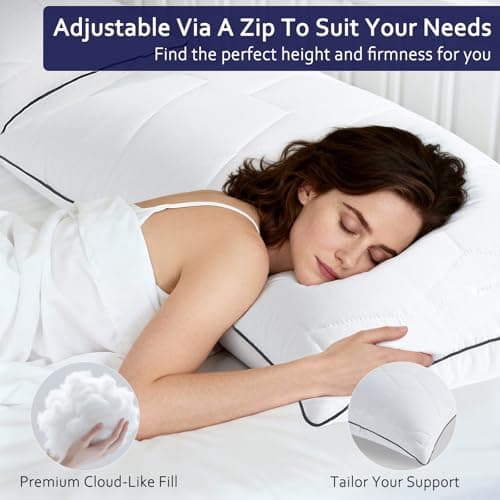 TINCOOL Pillows 2 Pack With Zip & Height Adjustable, Hotel Quality Luxury Pillows For Side, Back & Stomach Sleepers, Pillows For Neck And Shoulder Pain, Support Pillows For Bed & Sofa 42 x 70cm — view 2
