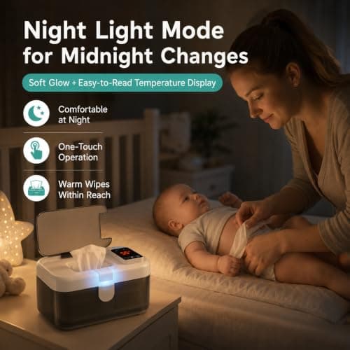 Baby Wipe Warmer, Portable USB Wipes Dispenser with 5 Temperature Modes Wipe Warmer Including Night Light | Large Capacity Wet Wipe Dispenser with Fast Heating — view 3