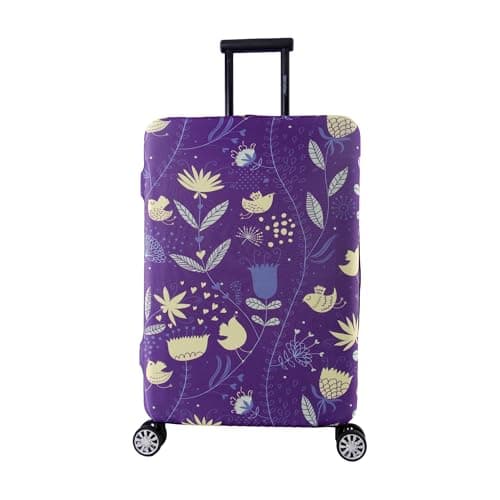 Periea Luggage Covers for Suitcases – Suitcase Cover – Premium Elasticated Material – Small, Medium, Large or Extra Large (Small, Purple with Yellow Birds)