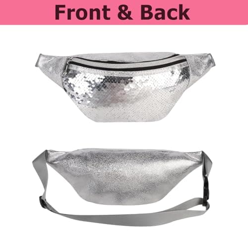 Glitter Fanny Pack,Women Sequins Waist Bag with Adjustable Belt Silver Bum Bag Stylish Waterproof Belt Bag for Parties,Festivals,Travel,Daily Use — view 3