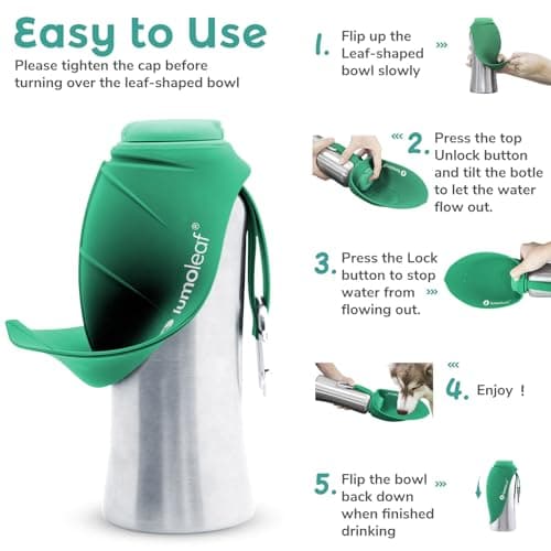 LumoLeaf Portable Dog Water Bottles 800ml, Stainless Steel Pet Travel Water Bottle Dispenser for Walking, Hiking and Outdoor, Portable Water Bowl for Large Dogs (Green) — view 5