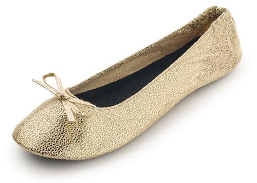 Silky Toes Women’s Foldable Ballet Flats – Portable Roll-Up Slippers for Purse, Travel, or Events – Comfortable Ballerina Shoes (Gold, XL) — view 3