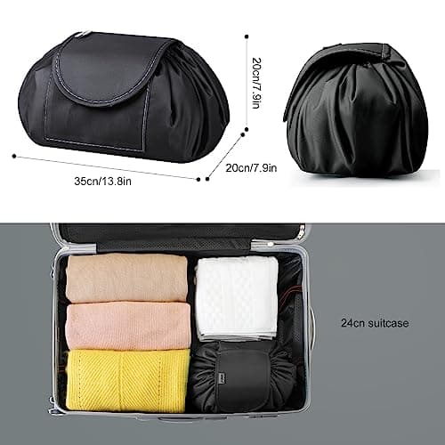 Vavabox Lazy Drawstring Makeup Bag, Flat Lay Cosmetic Bags (Light Black) — view 6