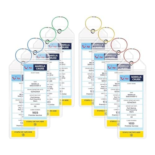 8-Pack Cruise Luggage Tag Holders - Waterproof Clear Luggage Tags for Suitcases with Stainless Steel Loops, Durable Plastic Suitcase Tags Compatible with Marella All Cruise Essentials