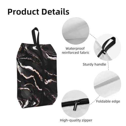 Black Rose Gold Marble Print Waterproof Shoe Bag Travel Bag with Carry Strap Storage Bag Versatile Cosmetic Bag-2pcs — view 4