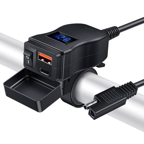 ZEXMTE Motorcycle USB Charger, Dual USB Type C PD & Quick Charge 3.0 Motorbike Phone Charger with Voltmeter & ON/Off Switch, motorcycle usb socket waterproof for All Phones, Tablet, GPS