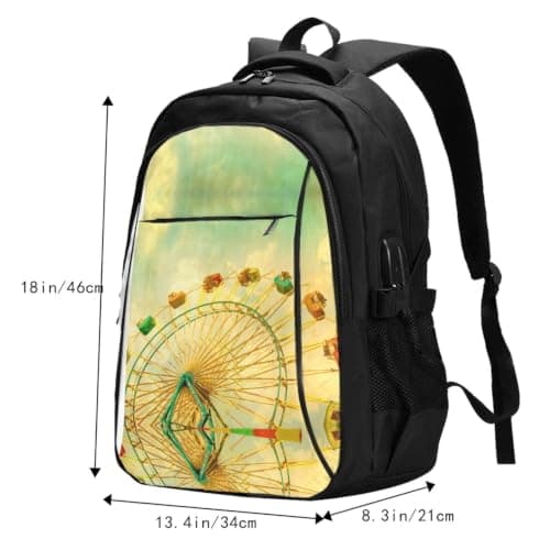 NBHDZENGW Wheel Oil Painting Multi-Functional Travel Laptop Backpack With Usb-Charging Port, Large Capacity 12-Pocket Daypack With Anti-Theft Hidden Pocket — view 5