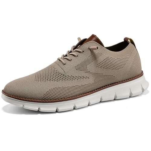 Wearbreeze Men’s Business Casual Oxford Sneakers – Lightweight Lace-Up Dress Shoes for Work, Travel & Daily Commute, Khaki, 14.5