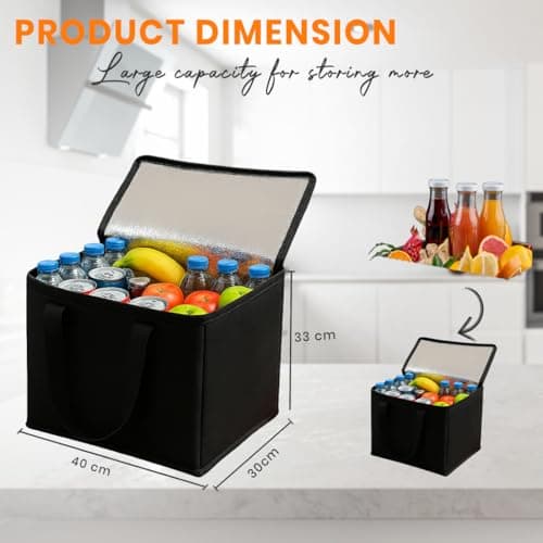 Tijar XL 40L Cooler Bag – Extra Large Heavy Duty Insulated Cool Bag, Black – Thick Foam Lined, Leak-Resistant, Foldable, Double Strap, Durable Zipper – Picnic, Camping, Food Storage, Travel — view 2