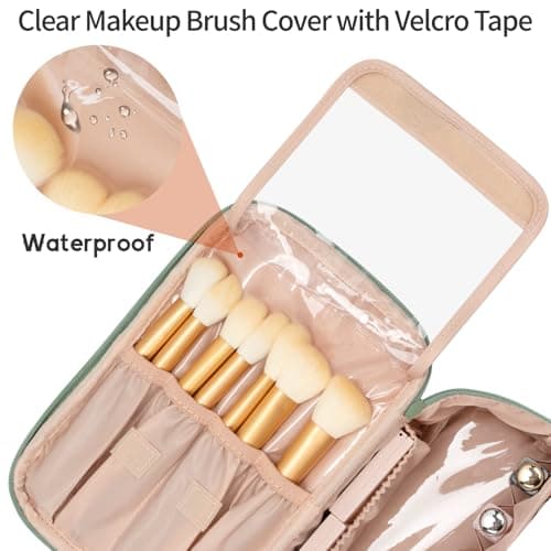 Travel Makeup Bag Portable Cosmetic Bag with Makeup Brushes Organiser Green — view 5