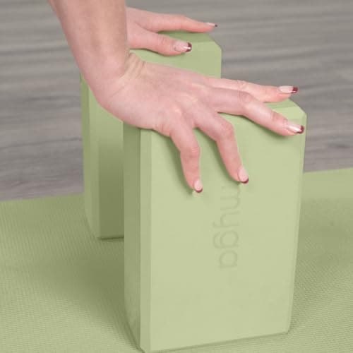 Myga Yoga Blocks & Strap Set - 2 High Density Foam Bricks and Metal D Ring Belt for Yoga, Pilates and Fitness - Support and Deepen Poses, Non-Slip and Lightweight for Home & Gym (Moss) — view 2