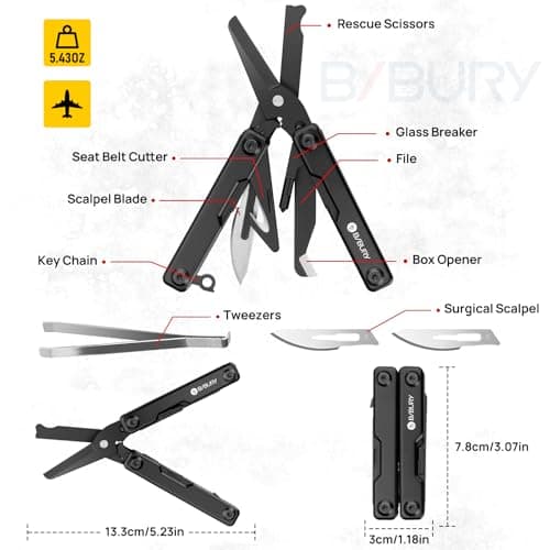 BIBURY Multitools, Keychain EDC Gadgets, Foldable Scissors, Black BI2052AB — view 2