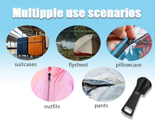 SHSMPXOY 12 Pcs Zipper Pull Replacement Detachable Zip Repair Kit #3#5#8 Sizes Zips Removable Metal Zipper Pulls Extension Sewing Supplies for Repair Clothes Jeans Jacket Backpack Luggage (B-Black) — view 4