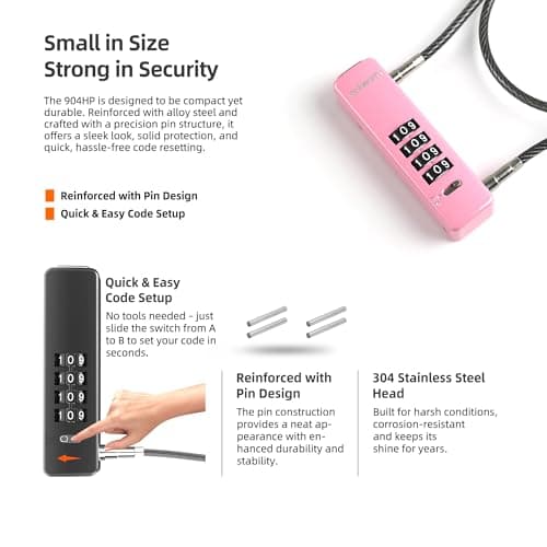 UP Security Cable Lock with Combination 2 ft for Luggage,Refrigerator,Pink — view 5