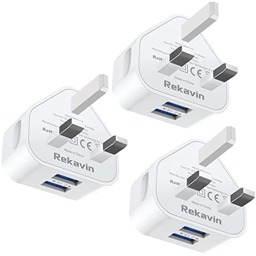 USB Plug UK,Dual USB Charger Plugs Adaptor UK 3Pack 10.5W Phone Plugs with Double Port Compact 3 Pin Mains Charge Head 5V 2.1AMP Charging Compatible with iPhone 13 12 11 SE XS XR X 8 7 6 5,iPad