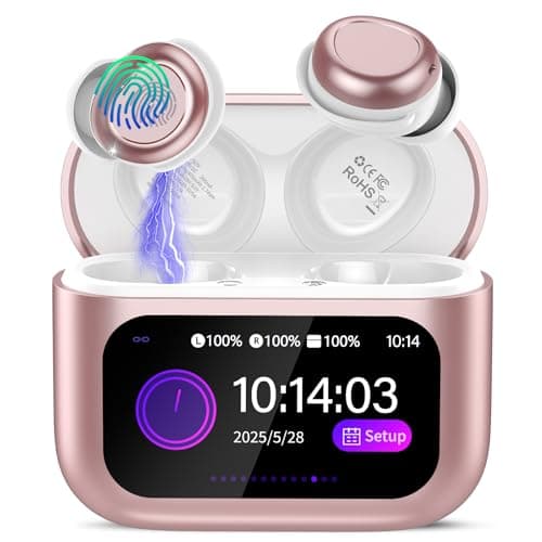 Wireless Earbuds with Smart Touch Screen, Bluetooth 5.4 Sleep Earbuds In Ear with ENC Noise Cancelling Mic, 48H Sleep Headphones with 5 EQ Modes, HiFi Stereo IP7 Waterproof Mini Ear Buds, Rose Gold