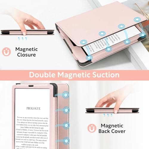 Slim Case for 7"/6.8" Kindle Paperwhite with Hand Strap(12th/11th Generation 2024/2021) and Kindle Colorsoft Signature Edition,Stand Cover and Card Slot,Premium PU Sleeve with Auto Wake/Sleep,Pink — view 4