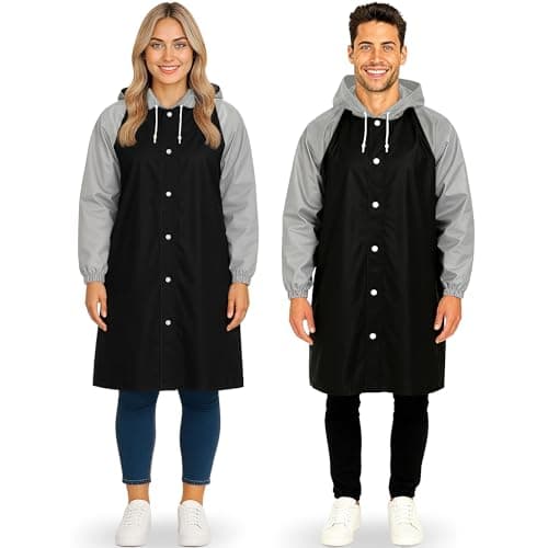 REDSTAR 2 Pack of Rain Ponchos - Long Rain Poncho Waterproof Adult Raincoats with Hood - Reusable Rain Coats for Women or Rain Coats for Men -Packable Rain Jacket for Festival Accessories (Black/Grey)