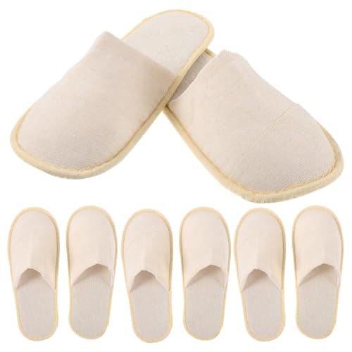 VOSAREA Foldable Travel Slippers Khaki Cotton Linen 6 Pairs for Men Women