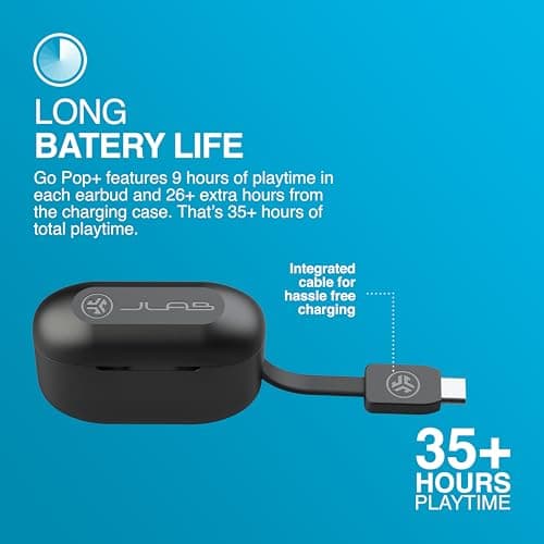 JLab Go Air Pop+ True Wireless Earbuds with Mic - Bluetooth, Midnight Black — view 6