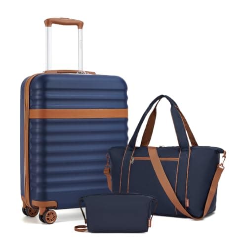 Kono Luggage Sets 3 Piece, Lightweight Cabin Suitcase Hard Shell ABS+PC Carry On Case with TSA Lock 4 Spinner Wheels, 20 Inch Trolley with Duffels Bag & Toiletry Bag Travel Set (Navy)