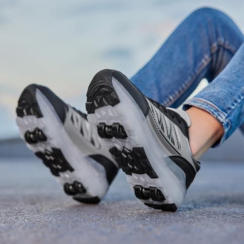 Roller Skate Shoes for Women Girls Sneakers with Detachable Wheels Sport Shoe Suitable for Halloween Christmas Birthday Party Gifts White Black — view 3