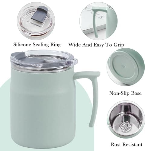 AmzDaKai Thermal Travel Mug, Insulated Coffee Mug, Travel Mug with Handle, Large-Capacity Portable Camping Mug– 500ml Double-Wall Vacuum Stainless Steel, Hot & Cold Beverage (Green) — view 3