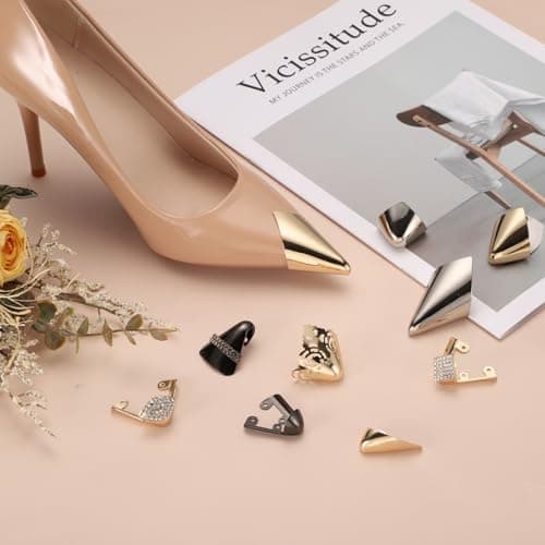 sourcing map 2Pcs Metal Shoes Pointed Protector High Heel Toe Caps Cover Durable Shoe Tip Cover Pointed Shoe Head Tips Cap for Shoe Protection Repair, Dress Shoe Protection (Gold, 30mm) — view 4