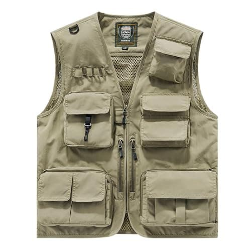 Men’s Utimen’s Utility Giletlity Gile Cargo Vests with Multi Pockets Outdoor Lightweight Travel Security Vest Plus Size Sleeveless Zip up Jackets for Tool Work Fishing Hiking