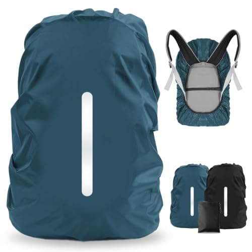 LAMA 2pcs Waterproof Rain Cover for Backpack, Reflective Rainproof Protector for Anti-dust and Anti-Theft XL 56L-70L Black Seablue