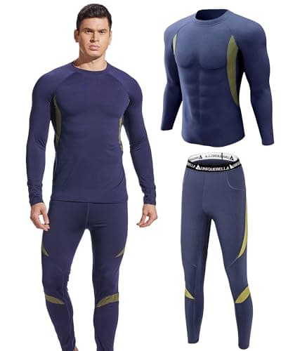 UNIQUEBELLA Thermal Underwear Men Set Long Sleeve Tops Long Johns Thermal Base Layer Bottom Fleece Lined Quick Drying for Workout Skiing Running Hiking, Blue 1, L — view 2