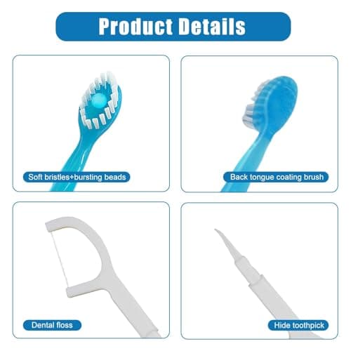 5 in 1 Mini Toothbrush with Toothpast + Tongue Scraper + Floss + Pick, Portable Travel Toothbrush Set Individually, Portable Oral Care, Individually Wrapped for Work Travel Camping — view 3