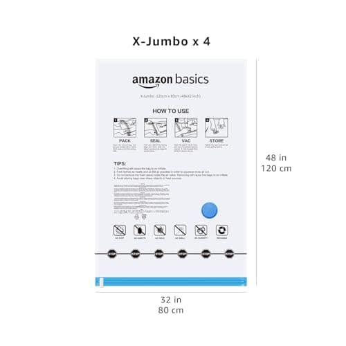 Amazon Basics Vacuum Compression Zipper Storage Bags with Hand Pump - 4 Pack, X-Jumbo, Polyamide, Clear — view 6