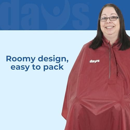 Days Wheelchair Poncho – Waterproof Rain Cover for Wheelchair Users, Full Body Protection with Hood, Zip Closure & Rear Vents – Lightweight, Easy-Fit Mobility Poncho – Burgundy, 133 x 100cm — view 6