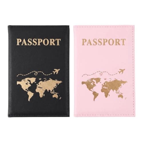 Larfraecy 2 Pack Passport Holder Travel Wallet PU Leather Waterproof Passport Cover Passport Case for Credit Card Ticket Card Boarding Passes Women Men Black Black Pink