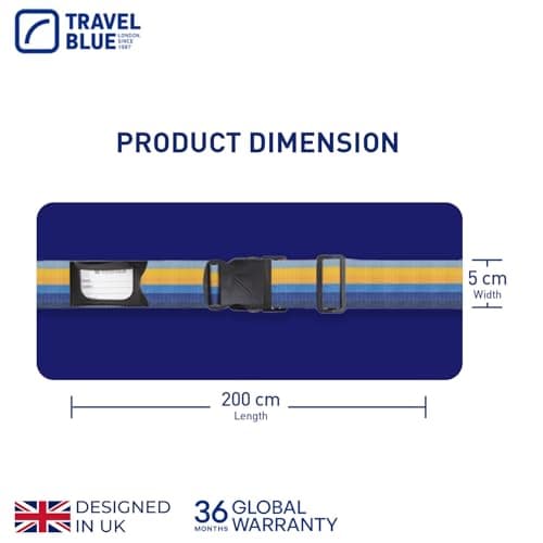 Travel Blue Luggage Straps - Multicolour Suitcase Straps for Easy Recognition - 80" x 2" Durable Polypropylene with Nylon Buckle, Integral Address Label - Secure Luggage Straps for Suitcases (Blue) — view 5