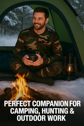 Men’s Camouflage Thermal Baselayer Onesie – Full Body Zip Jumpsuit for Hunting, Outdoor Work & Cold Weather | Stretch Fit, Moisture-Wicking, Lightweight Insulated Undersuit[Green Camouflage,M] — view 6